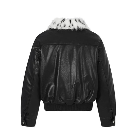 Damen Kunstleder-Bomberjacke mit asymmetrischem Reißverschluss und kontrastierendem Faux-Fur-Kragen Nord Taschen