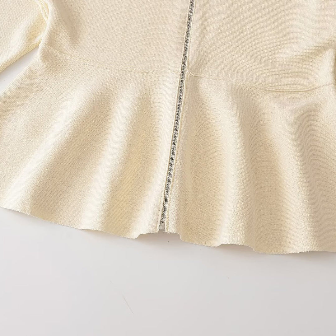 Damen Strukturstrick A-Linien Cardigan mit Reißverschluss und Stehkragen Nord Taschen