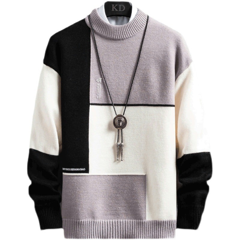 Herren blockfarbiger Oversize-Feinstrickpullover mit Stehkragen und gerippten Bündchen Nord Taschen