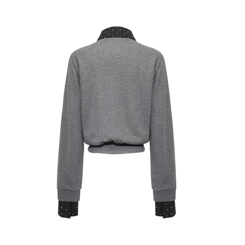 Damen Knopf-Sweatjacke mit eingesetztem Hemdkragen und Manschetten Nord Taschen