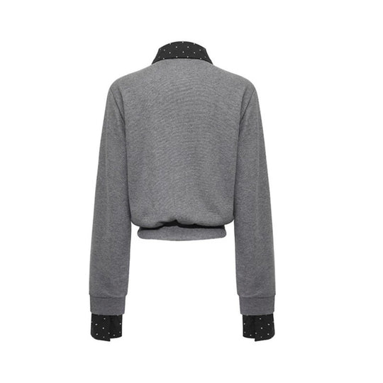Damen Knopf-Sweatjacke mit eingesetztem Hemdkragen und Manschetten Nord Taschen