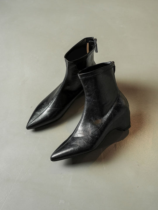 Damen Spitz zulaufende Ankle-Boots aus Glattleder mit integriertem Keilabsatz Nord Taschen