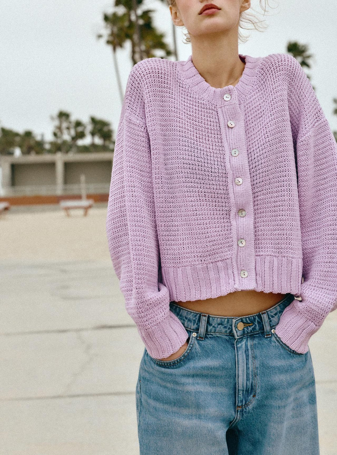 Damen Modischer Strickpullover mit Knopfleiste Nord Taschen