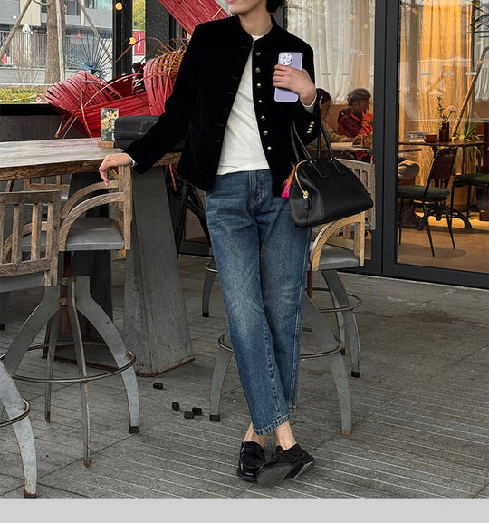 Damen Elegante Samtjacke mit Knopfleiste Nord Taschen