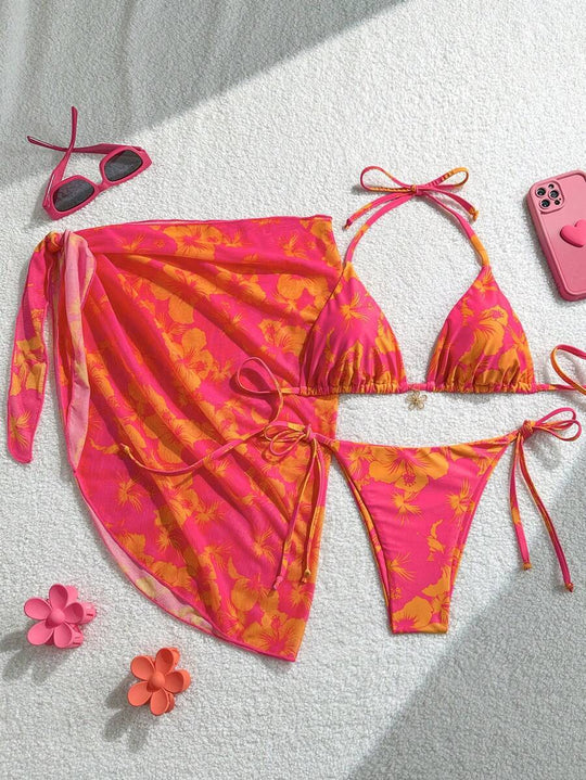 Damen Triangel-Bikini-Set mit verstellbaren Trägern und Wickeltuch