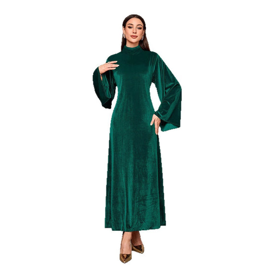 Damen Maxikleid aus Samt mit Stehkragen und Glockenärmeln Nord Taschen
