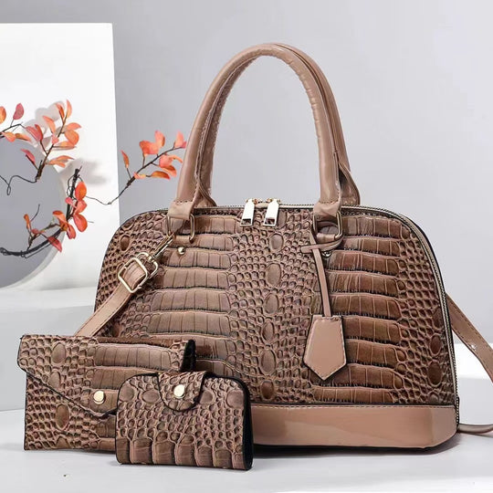 Damen elegante Handtasche mit luxuriöser Kroko-Prägung und abnehmbarer Clutch Nord Taschen