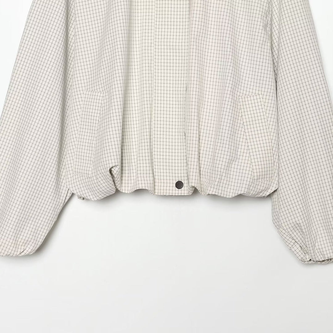 Damen Cropped Blousonjacke im Boxy‑Schnitt mit feinem Karomuster und Kontrast-Kunstlederkragen Nord Taschen