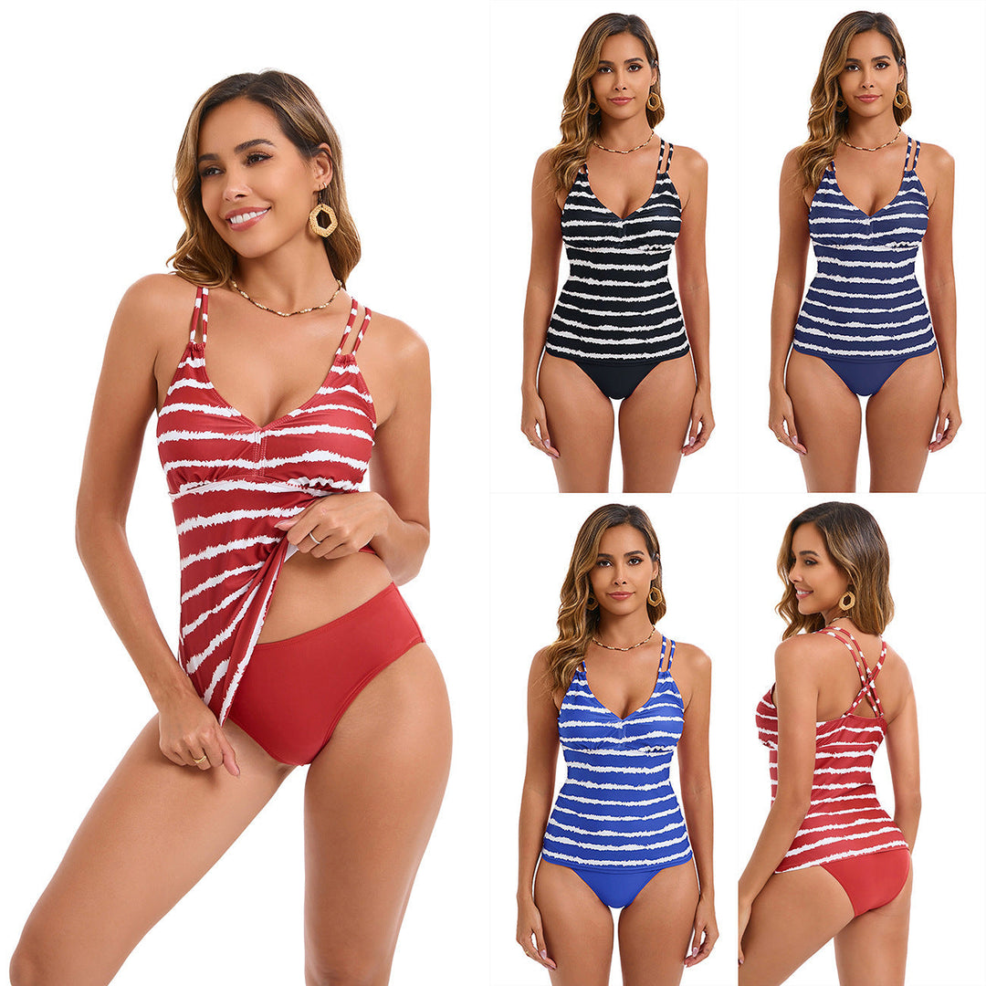Damen Tankini mit Verstellbaren Trägern und Elegantem Streifenmuster