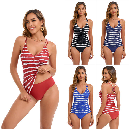 Damen Tankini mit Verstellbaren Trägern und Elegantem Streifenmuster