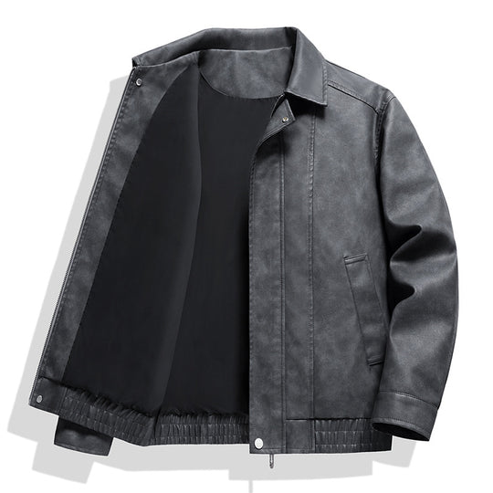 Herren Kurz geschnittene Kunstlederjacke im Vintage‑Look mit Hemdkragen & durchgehendem Reißverschluss Nord Taschen