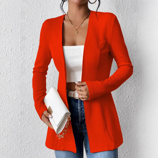 Damen Taillierter Longblazer mit V-Ausschnitt und Ein-Knopf-Verschluss Nord Taschen
