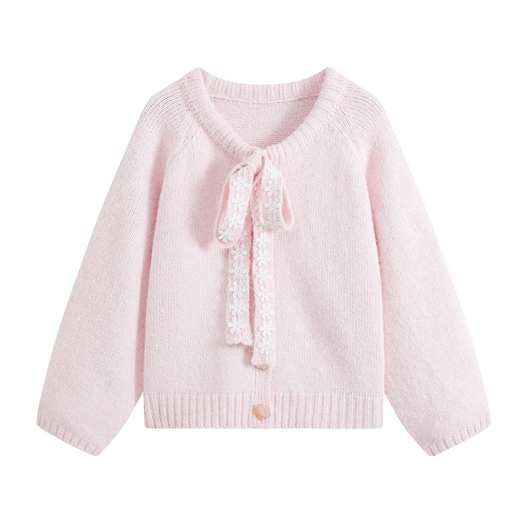 Damen Grobstrick‑Pullover mit floraler Spitzenkordel am Ausschnitt Nord Taschen