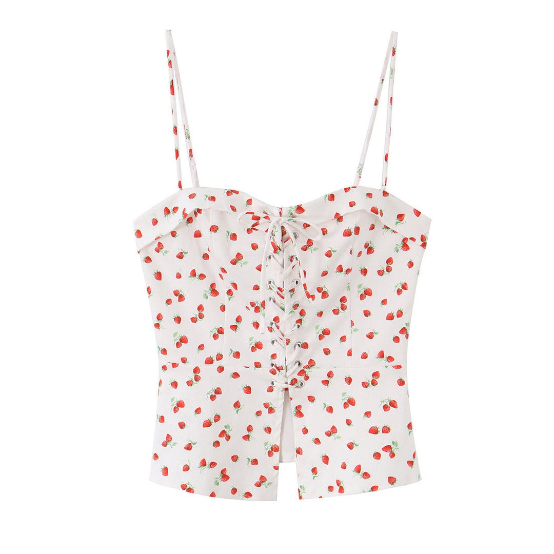 Damen Highwaist Cropped-Hose mit Erdbeer-Print und geradem Bein Nord Taschen