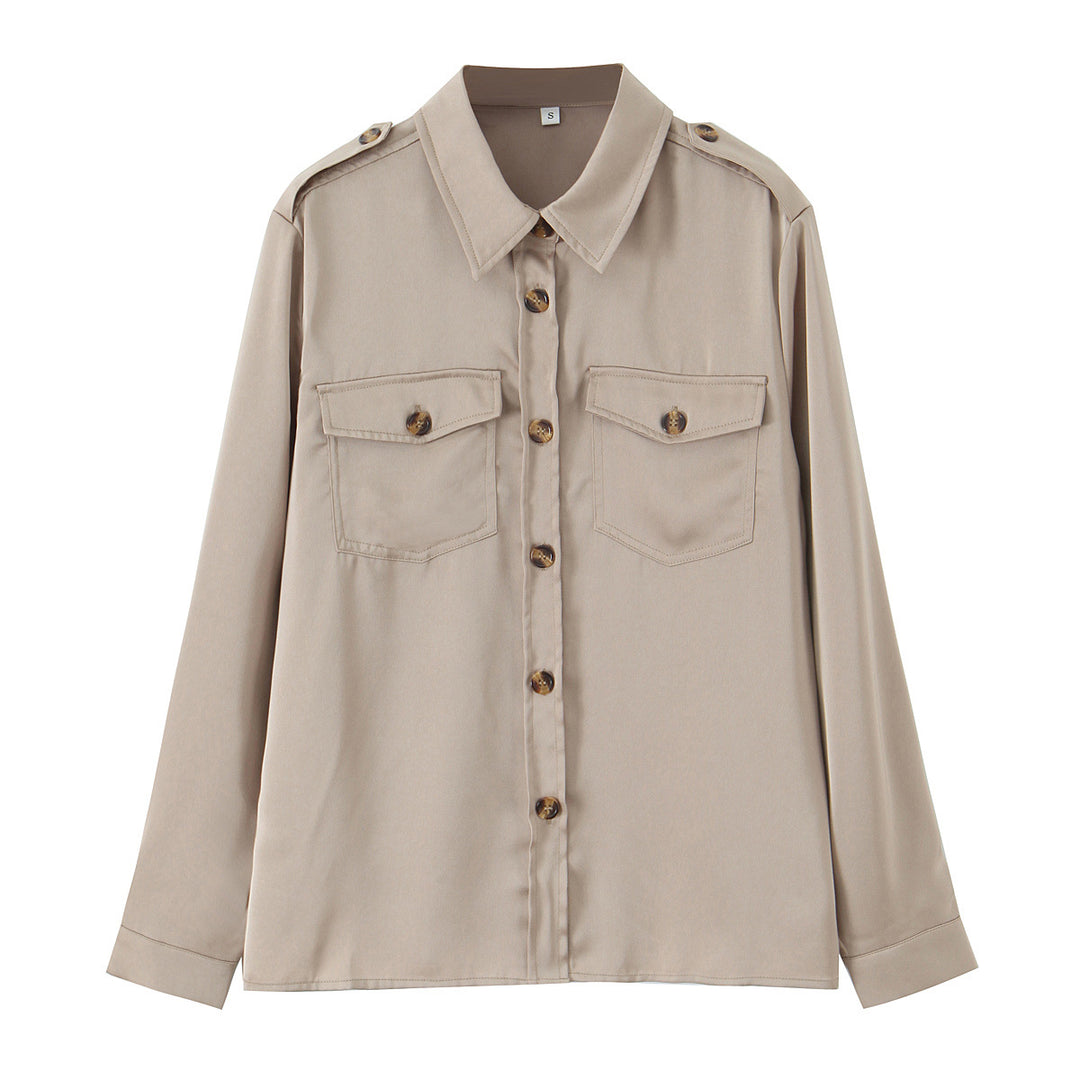 Damen Oversize-Hemdbluse mit aufgesetzten Brusttaschen und Schulterklappen Nord Taschen