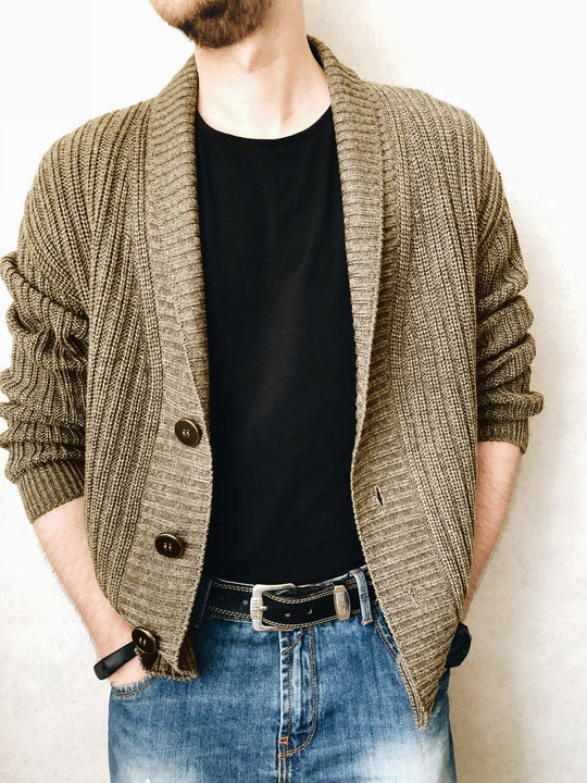 Herren Strickcardigan mit Schalkragen und Knopfleiste Nord Taschen