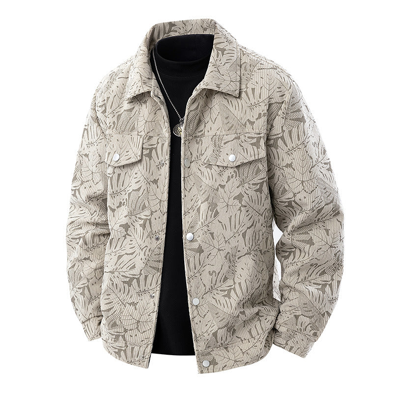 Herren Cord-Overshirt mit floralem Strukturprint, Brusttaschen und entspannter Passform Nord Taschen