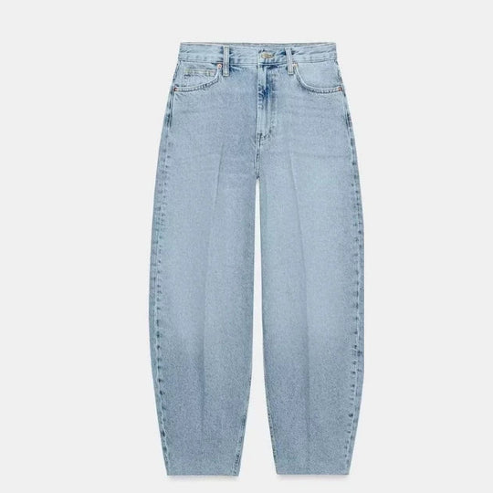 Damen Hochtaillierte Baggy-Jeans mit weitem Bein und klassischer Taschenlösung Nord Taschen