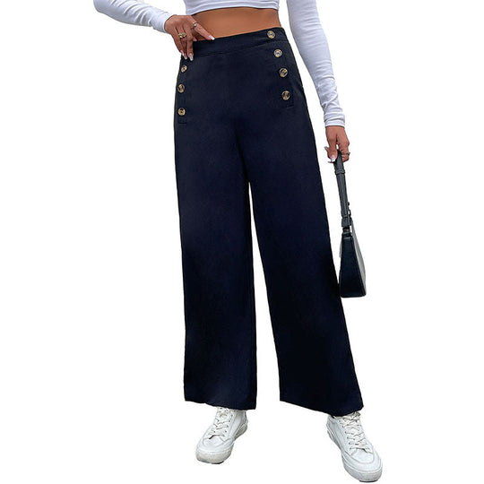 Damen Hochtaillierte Wide‑Leg‑Hose mit maritim inspirierter Zierknopfleiste Nord Taschen