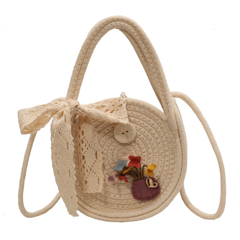 Damen Jute-Umhängetasche mit floralen Applikationen Nord Taschen