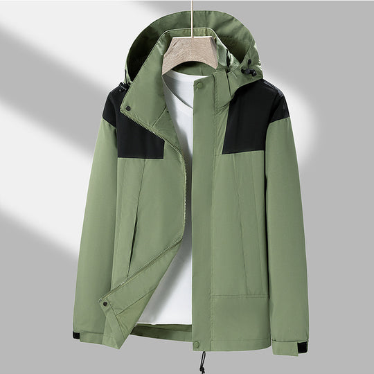 Herren Leichte wasserabweisende Kapuzen‑Übergangsjacke mit Kontrast‑Schulterpaneelen und Kordelzugsaum Nord Taschen