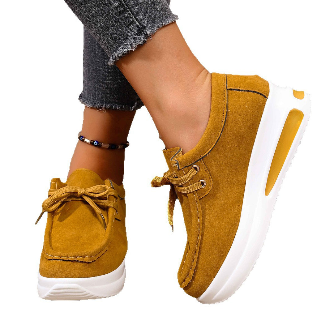 Damen Velours‑Mokassin‑Plateau‑Sneaker mit verstecktem Keil und gepolstertem Komfortfußbett Nord Taschen