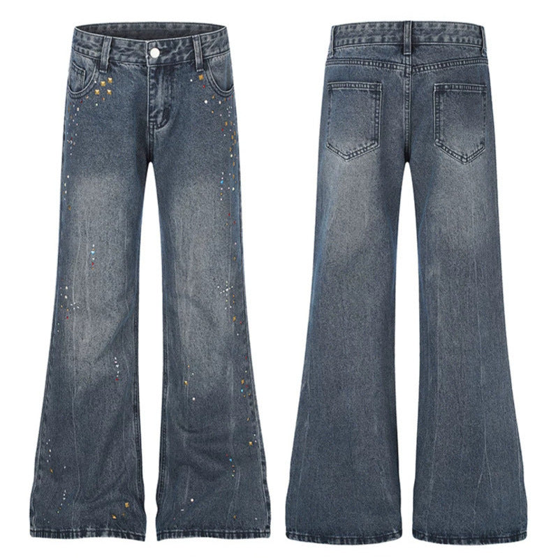 Damen High‑Waist Flared-Jeans mit Perlen- und Nietenverzierung Nord Taschen