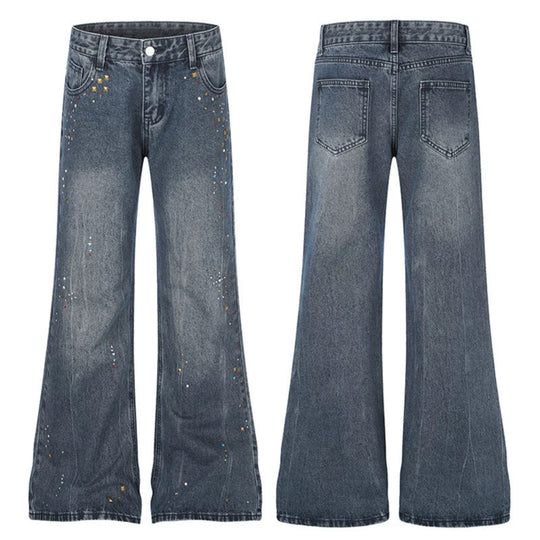 Damen High‑Waist Flared-Jeans mit Perlen- und Nietenverzierung Nord Taschen