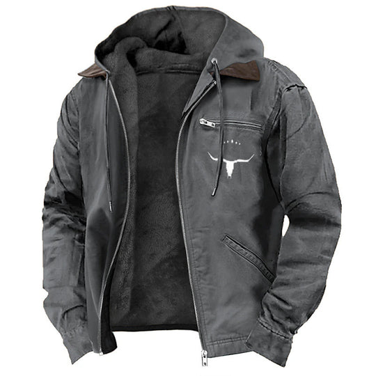 Herren Gefütterte Kapuzen-Lederjacke mit Teddyfutter und Brustreißverschlusstasche Nord Taschen