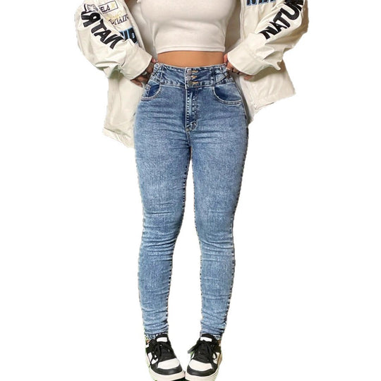 Damen Hochgeschnittene Sculpting-Jeans im eng anliegenden Schnitt mit elastischem Formbund Nord Taschen