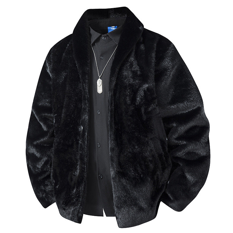 Herren Luxuriöse Kurzblazer‑Jacke aus Kunstfell mit Schalkragen Nord Taschen