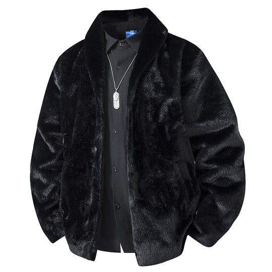 Herren Luxuriöse Kurzblazer‑Jacke aus Kunstfell mit Schalkragen Nord Taschen