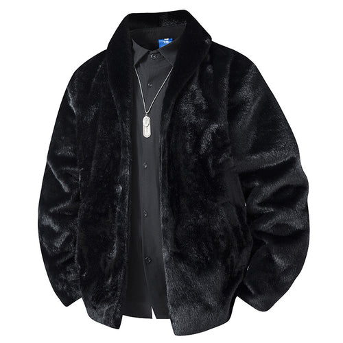 Herren Luxuriöse Kurzblazer‑Jacke aus Kunstfell mit Schalkragen Nord Taschen