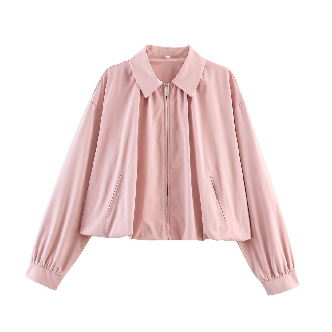 Damen Leichte Cropped‑Übergangsjacke mit Hemdkragen, Reißverschluss und elastischen Bündchen Nord Taschen