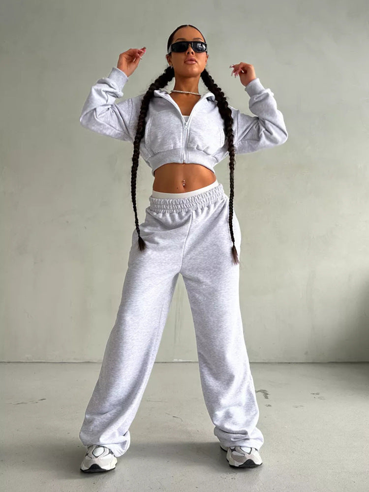 Damen cropped Sportjacke und lockere Jogginghose Set