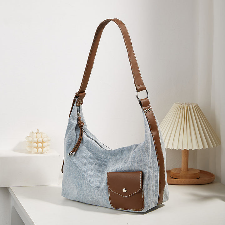 Damen Hobo-Tasche aus hochwertigem Denim mit weichem Kunstlederakzent Nord Taschen