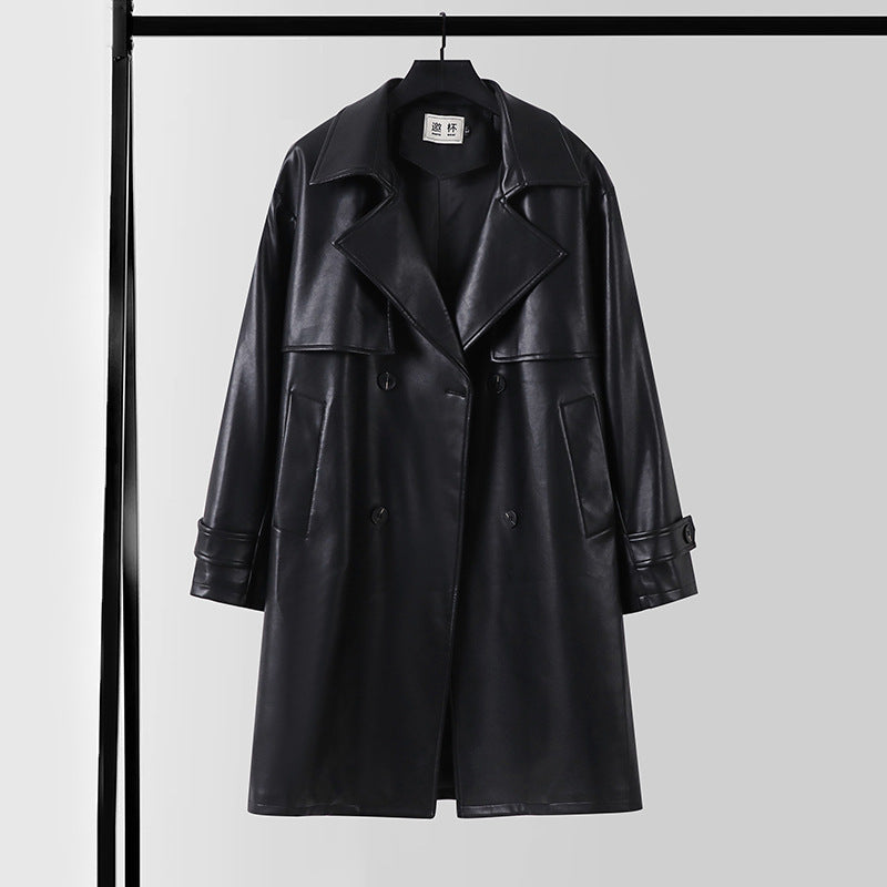 Herren Lederimitat-Trenchcoat mit Doppelreiher, Oversize-Schnitt und Manschettenriegel Nord Taschen