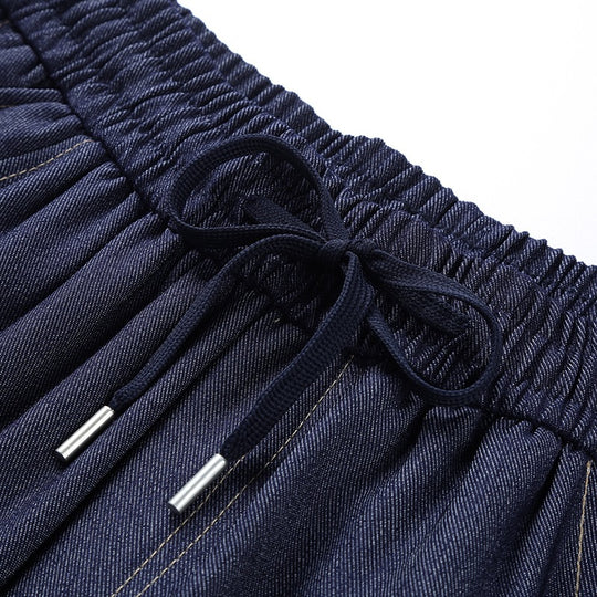 Damen Weite Denim-Jogginghose mit Elastischem Bund, Tunnelzug & Vintage-Waschung Nord Taschen