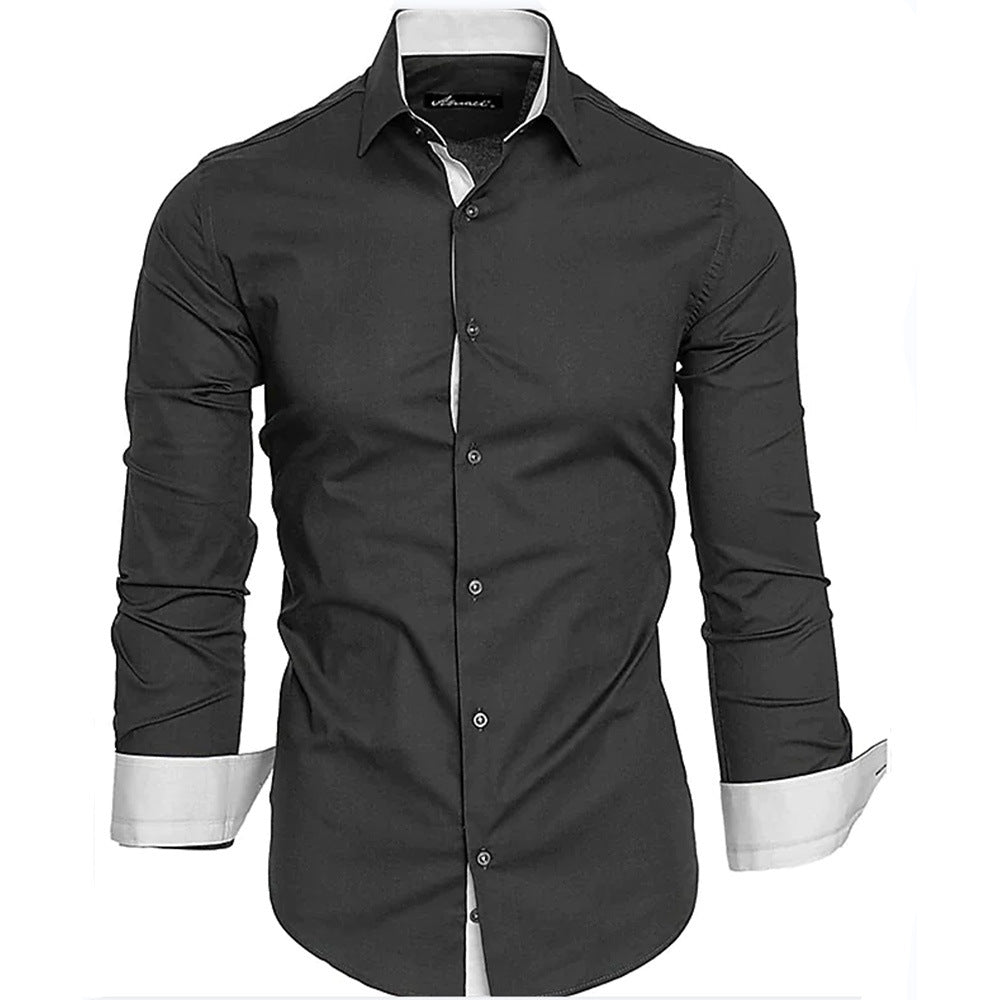 Herren elegantes Langarmhemd mit kontrastierenden Manschetten