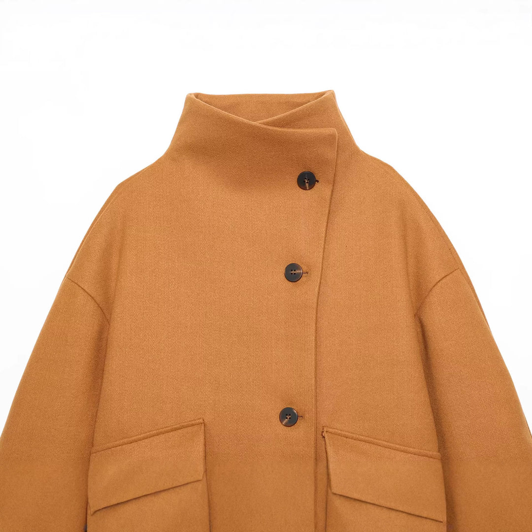 Damen Boxy-Kurzmantel mit hohem Stehkragen und großen Pattentaschen Nord Taschen