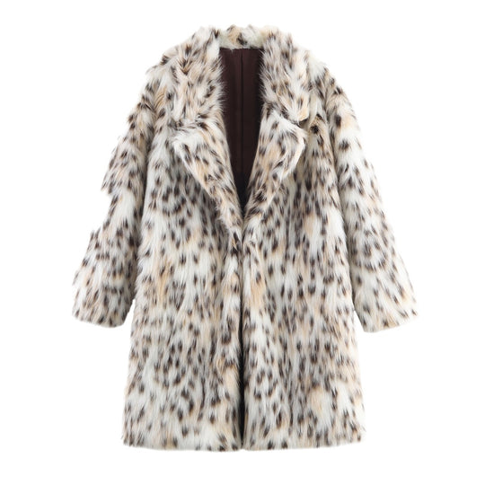 Damen Midimantel aus Kunstfell mit Leoparden‑Print, oversized Schnitt und Schalkragen Nord Taschen
