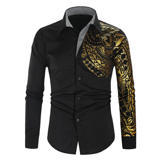 Herren Hemd mit asymmetrischem Tribal-Print, Slim-Fit und kontrastierter Innenblende Nord Taschen