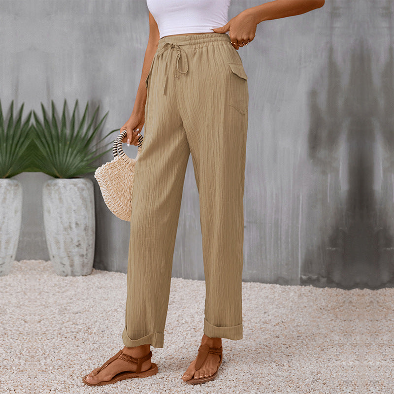 Damen Lässige Sommerhose mit Gummizug und Seitentaschen Nord Taschen
