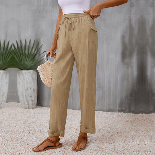 Damen Lässige Sommerhose mit Gummizug und Seitentaschen Nord Taschen