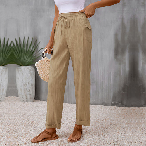 Damen Lässige Sommerhose mit Gummizug und Seitentaschen Nord Taschen
