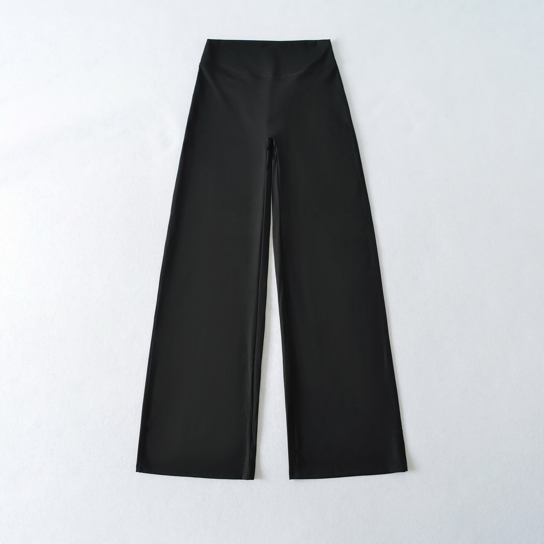 Damen Weite High Waist Loungehose aus Stretchjersey mit fließendem Schlag Nord Taschen