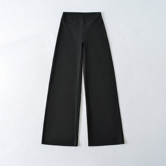 Damen Weite High Waist Loungehose aus Stretchjersey mit fließendem Schlag Nord Taschen