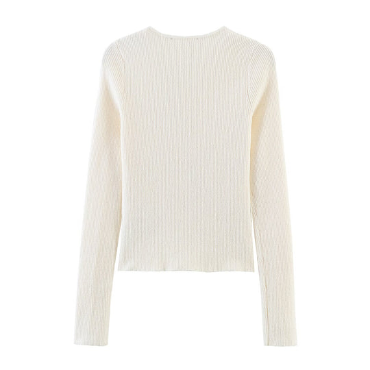 Damen Asymmetrischer Feinstrick-Cardigan mit Perlmuttknöpfen und gerippter Struktur Nord Taschen