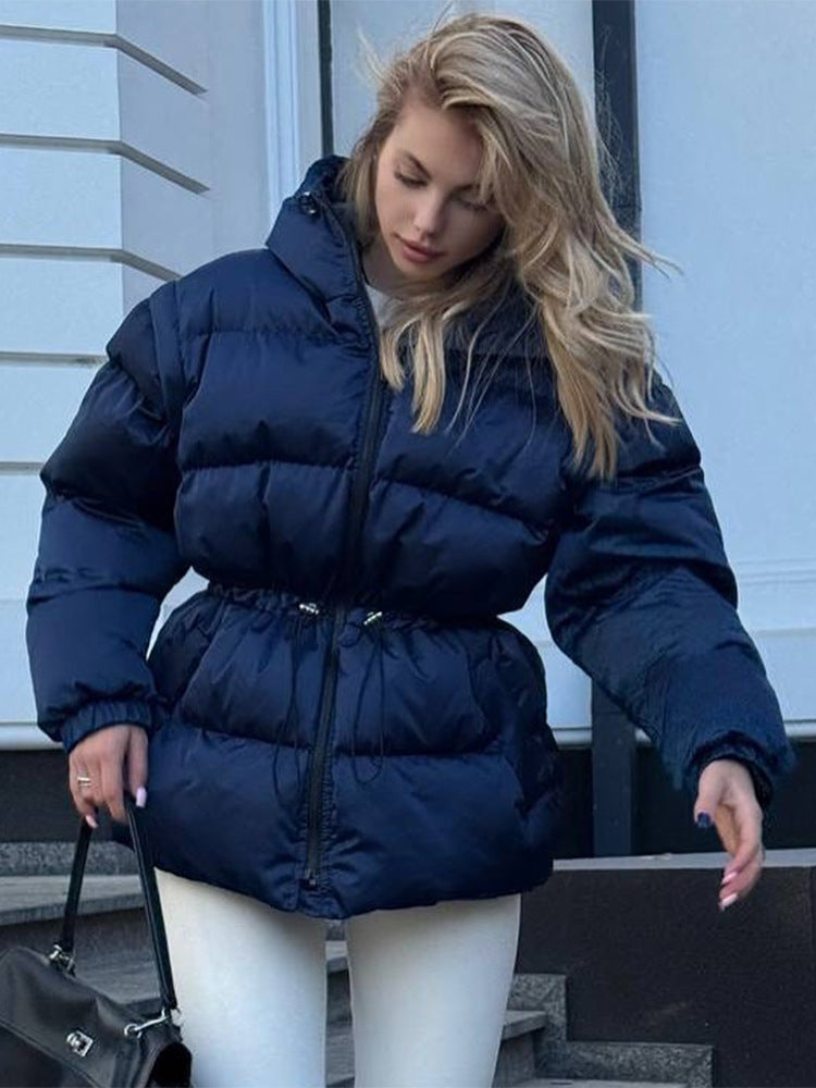 Damen Wattierte Kapuzen‑Steppjacke mit Taillen‑Kordelzug und Boxy‑Ärmeln Nord Taschen
