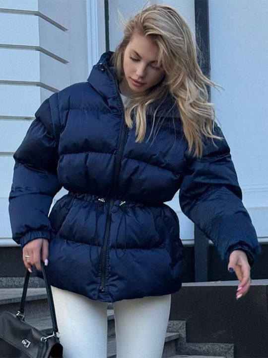 Damen Wattierte Kapuzen‑Steppjacke mit Taillen‑Kordelzug und Boxy‑Ärmeln Nord Taschen